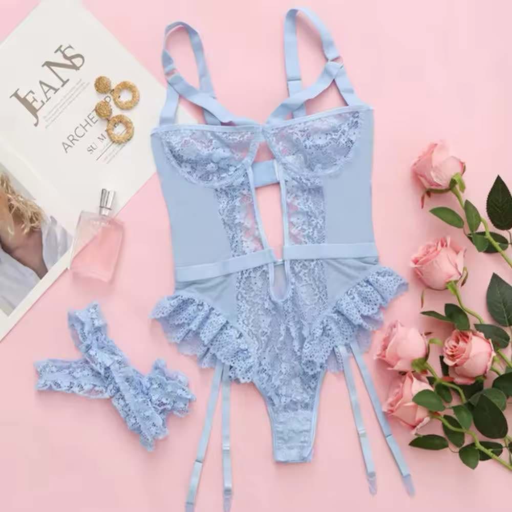Ensemble de lingerie jarretière en dentelle florale