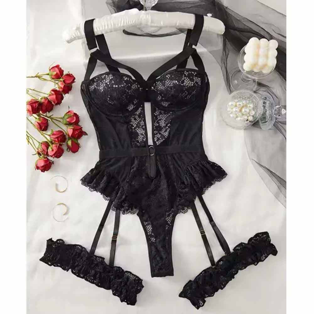 Ensemble de lingerie jarretière en dentelle florale