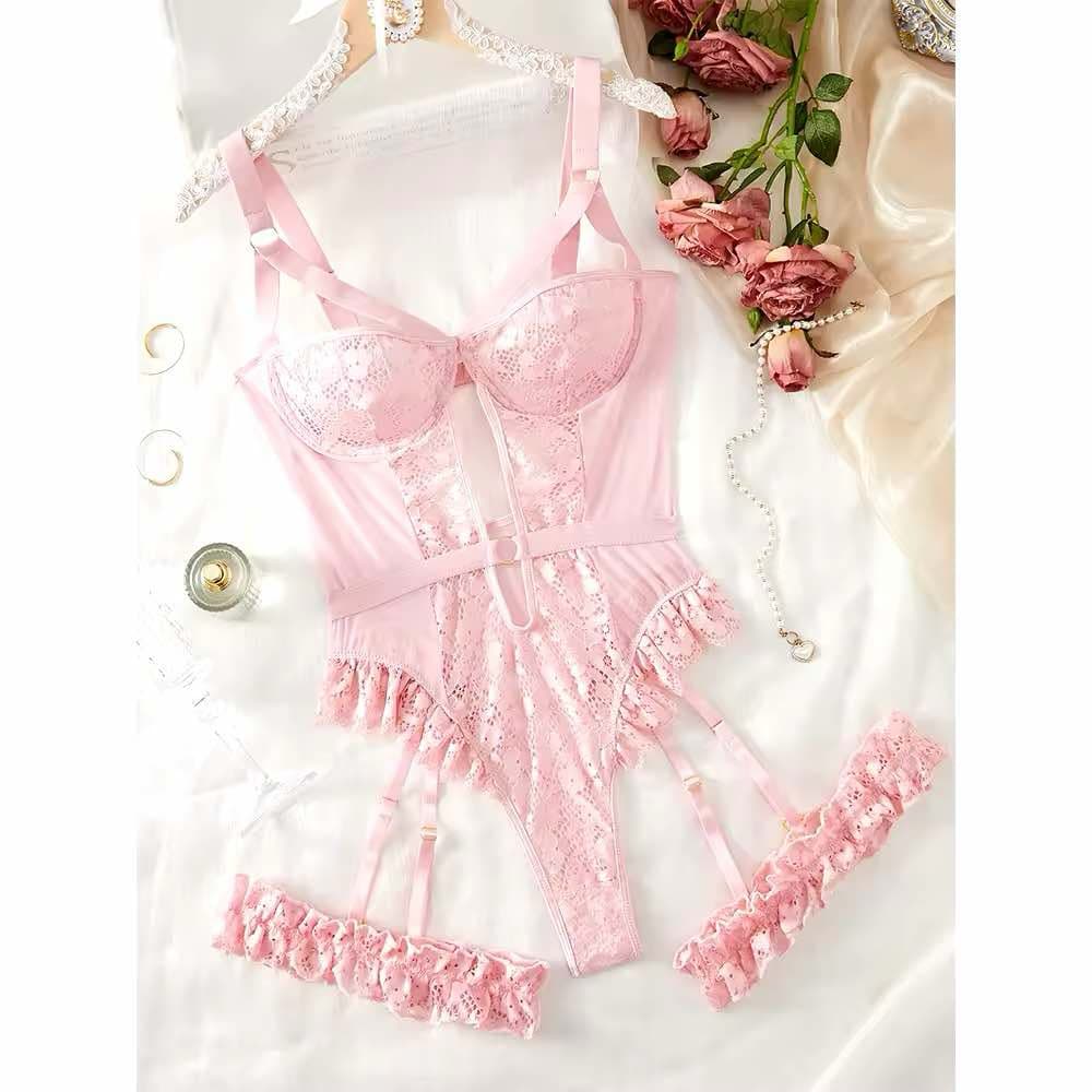 Ensemble de lingerie jarretière en dentelle florale